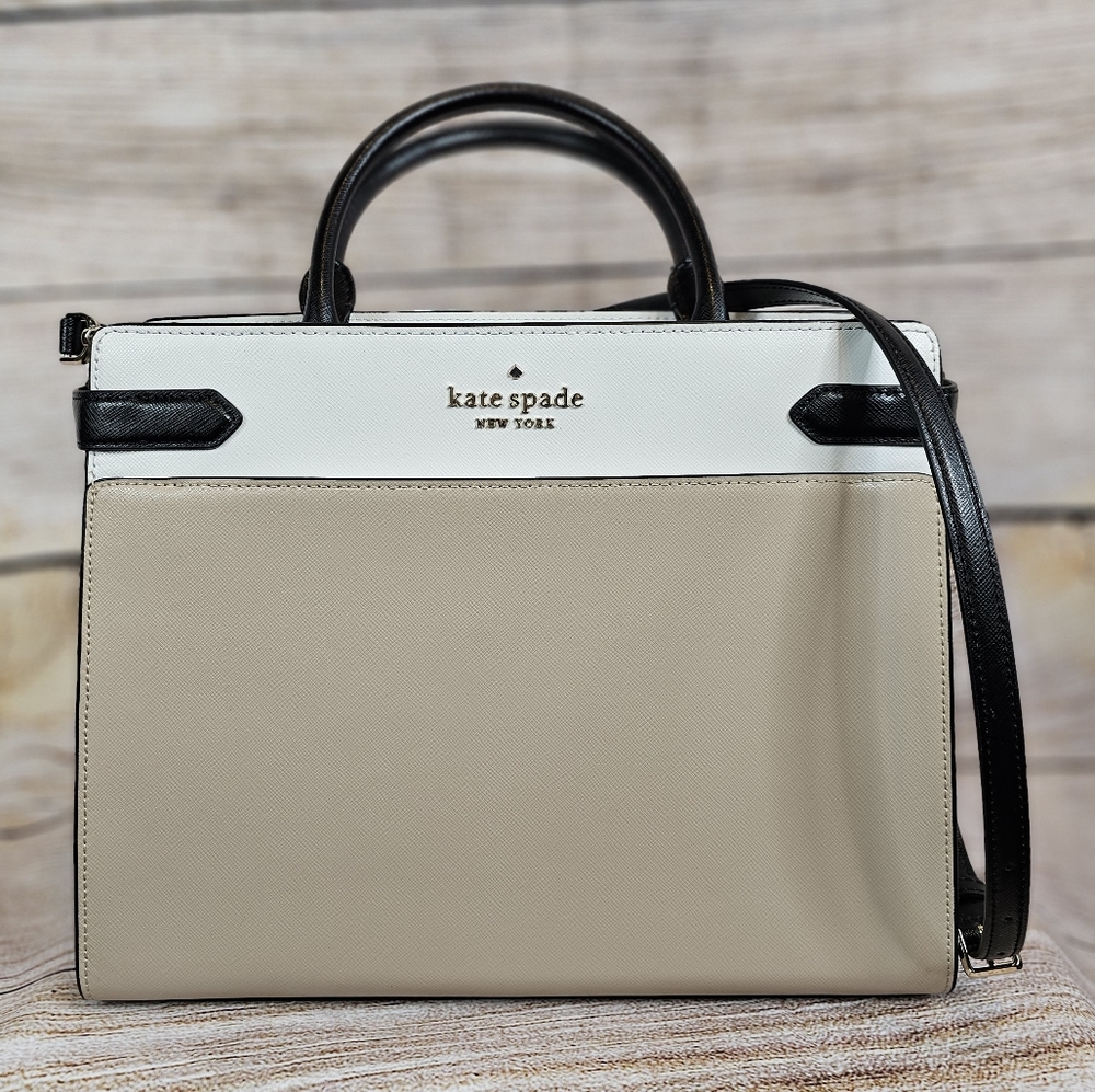 Kate Spade Staci Cameron Large Satchel Warm Beige Multi Colorblock Crossbody